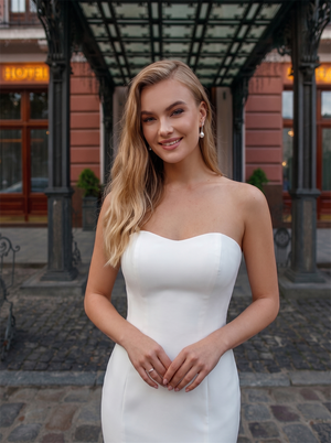 Strapless Sweetheart Matte Satin Mermaid Wedding Dress Low Back Vertical Bridal Gown