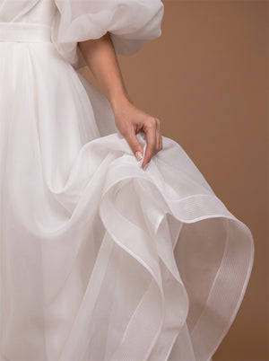 Off Shoulder Puff Sleeve Organza Wedding Dress Sweetheart Corset Back A Line Floor Length Bridal Dress