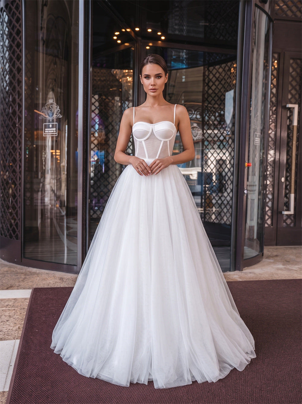 Spaghetti Strap Corset Zipper Back Tulle A Line Wedding Dress Bridal Dress
