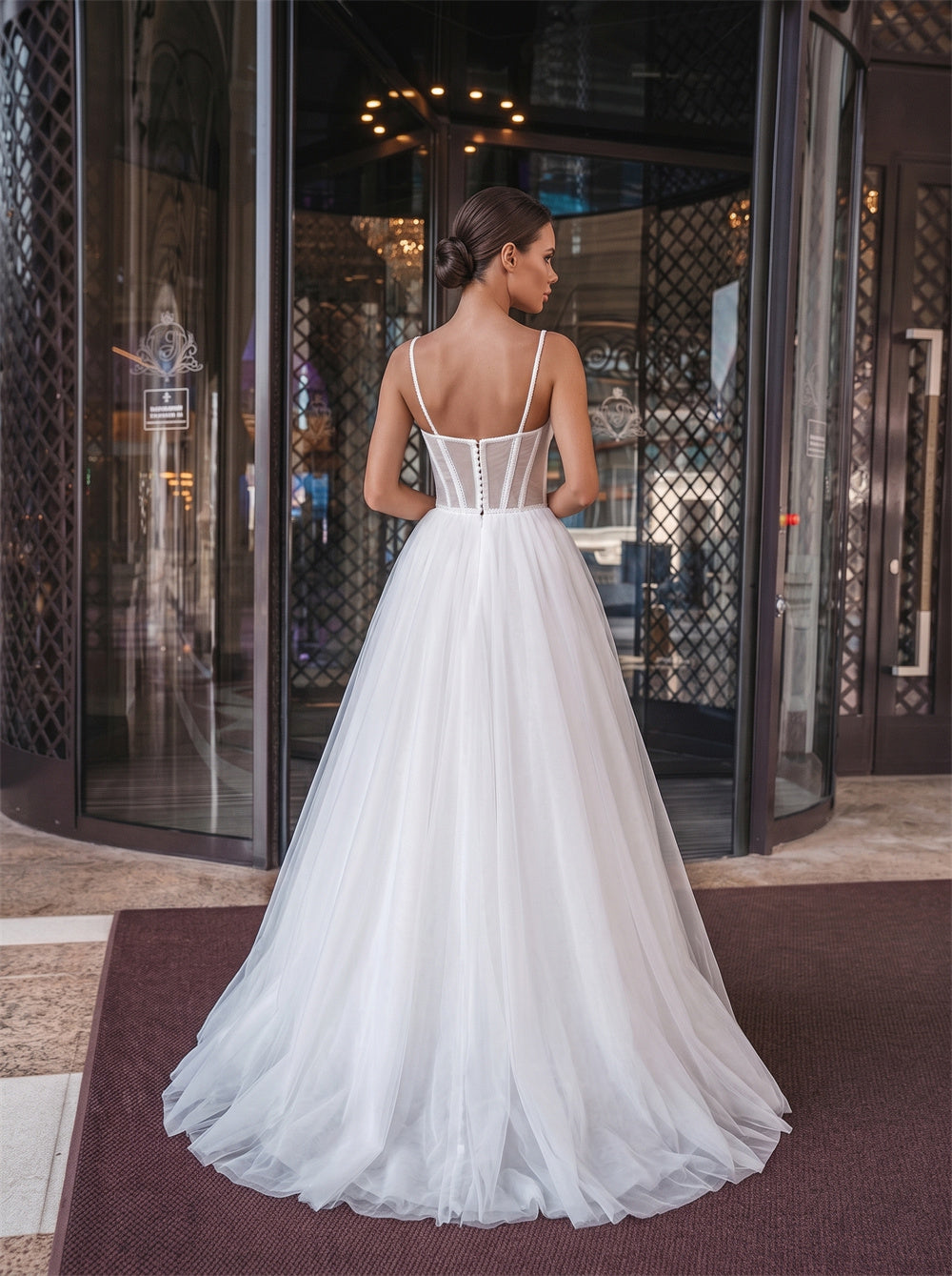 Spaghetti Strap Corset Zipper Back Tulle A Line Wedding Dress Bridal Dress