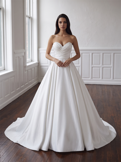 Strapless Sweetheart Wrap Crepe Ball Gown Wedding Dress Low Vertical Bridal Gown