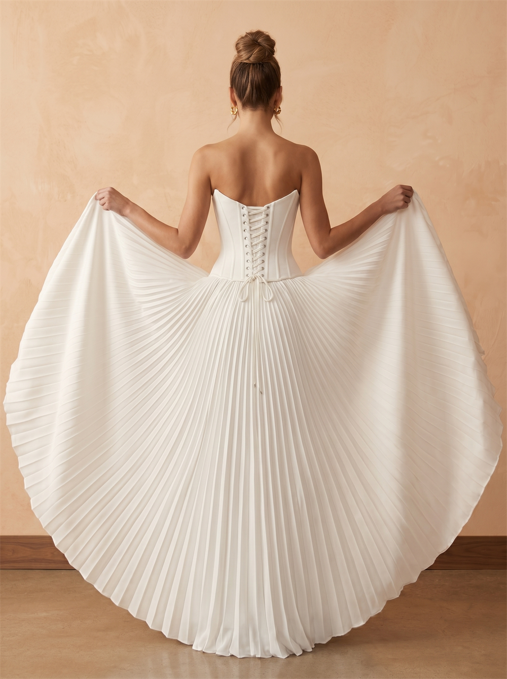Strapless Structured Corset Bodice Pleated Chiffon A-Line Wedding Dress