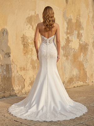 Strapless Sweetheart Lace Bodice Satin Mermaid Wedding Dress With Lace Hem Train