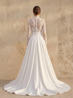 Wide Strap Sweetheart Lace Peplum Corset Satin Mermaid Wedding Dress Lace-Up Back Bridal Dress