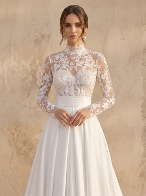 Wide Strap Sweetheart Lace Peplum Corset Satin Mermaid Wedding Dress Lace-Up Back Bridal Dress