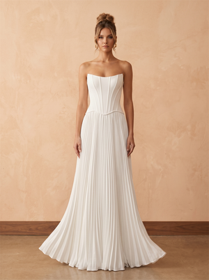 Strapless Structured Corset Bodice Pleated Chiffon A-Line Wedding Dress