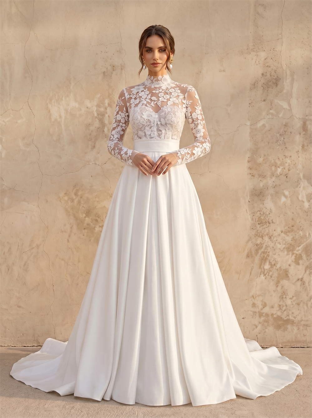Wide Strap Sweetheart Lace Peplum Corset Satin Mermaid Wedding Dress Lace-Up Back Bridal Dress