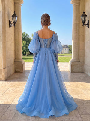 Wedding Dress Prom Dress Sweetheart Spaghetti Strap Organza Puff Sleeve A Line Formal Evening Gown