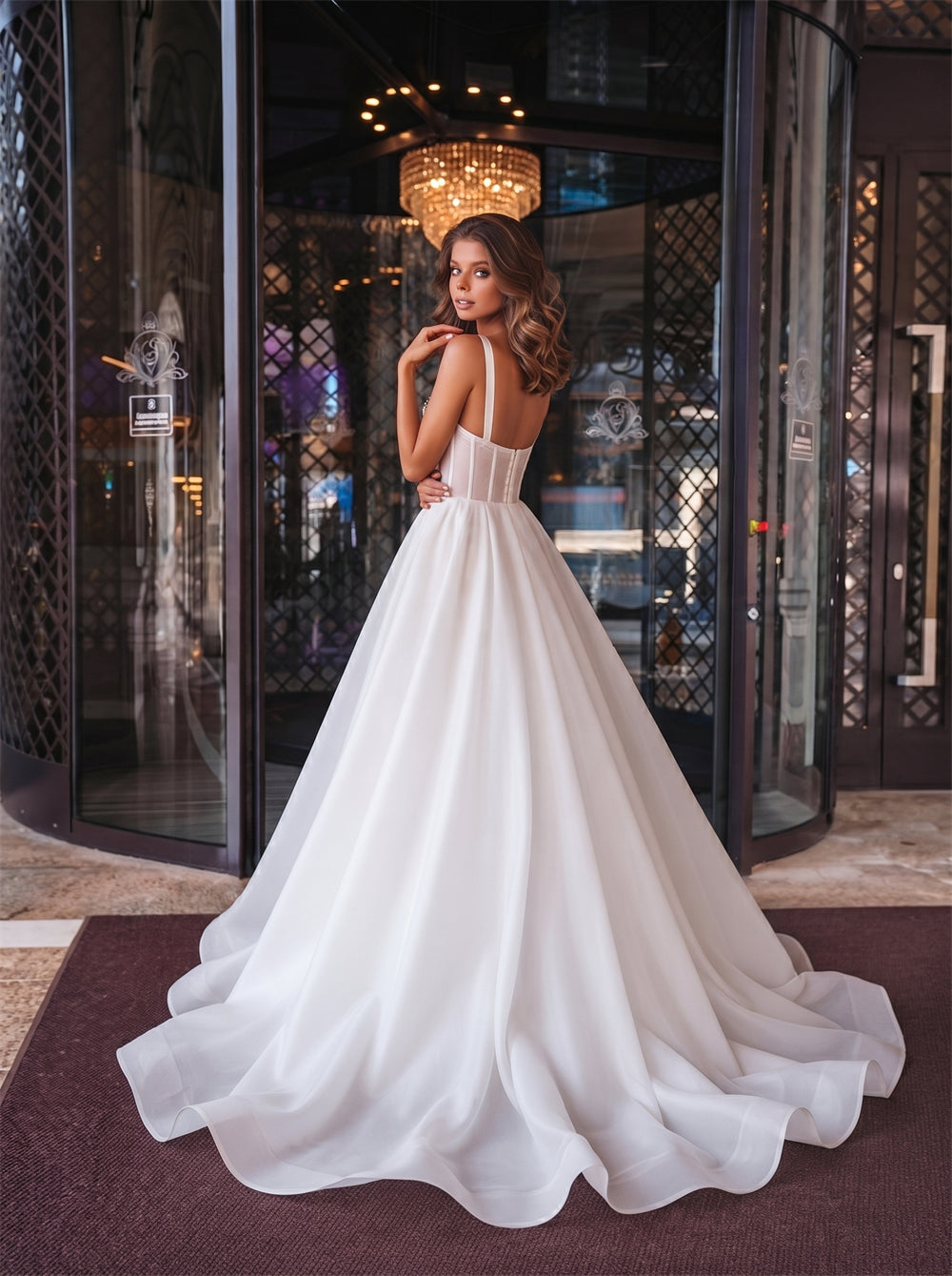 Thin Strap Rhinestone Corset Organza Wedding Dress Sweetheart Structured Boned Bodice Full A Line Formal Bridal Dress