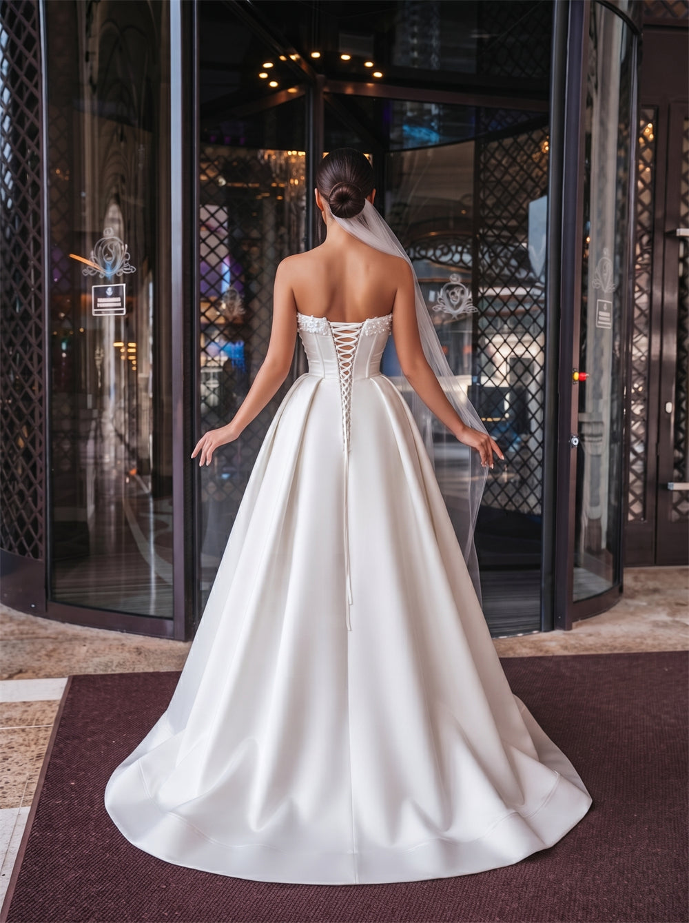 Strapless Beaded Satin 2 In 1 Wedding Dress Corset Lace Up Back Removable Overskirt Mermaid A Line Formal Bridal Dress