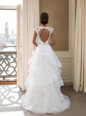 Wedding Dress All Over Lace Mermaid Wedding Dress With Detachable Tiered Ruffle Tulle Overskirt & Back Bow