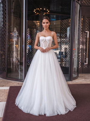Spaghetti Strap Corset Zipper Back Tulle A Line Wedding Dress Bridal Dress