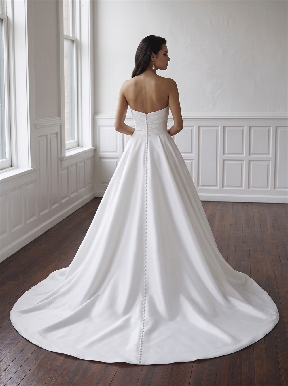 Strapless Sweetheart Wrap Crepe Ball Gown Wedding Dress Low Vertical Bridal Gown