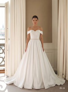 Wedding Dress Off Shoulder Beaded Waist Pearl Back Heavy Satin Ball Gown Bridal Gown