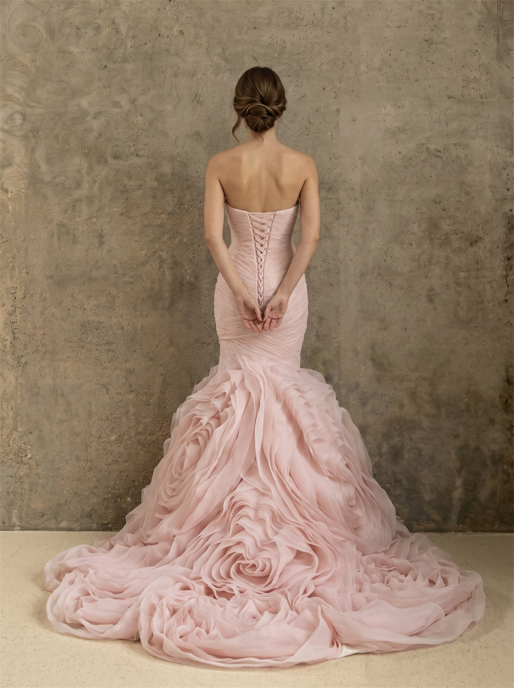 Strapless 3D Rose Floral Ruffle Tulle Mermaid Wedding Dress Bridal Dress