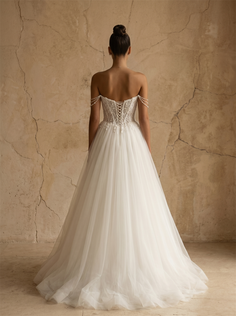 Strapless Sweetheart Beaded Chain Strap Lace Corset A-Line Floor Length Wedding Dress With Lace-Up Back Bridal Dress