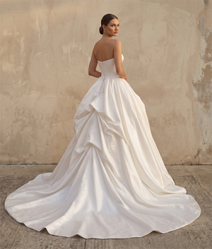Strapless Structured Satin Ball Gown Wedding Dress With Chapel Train