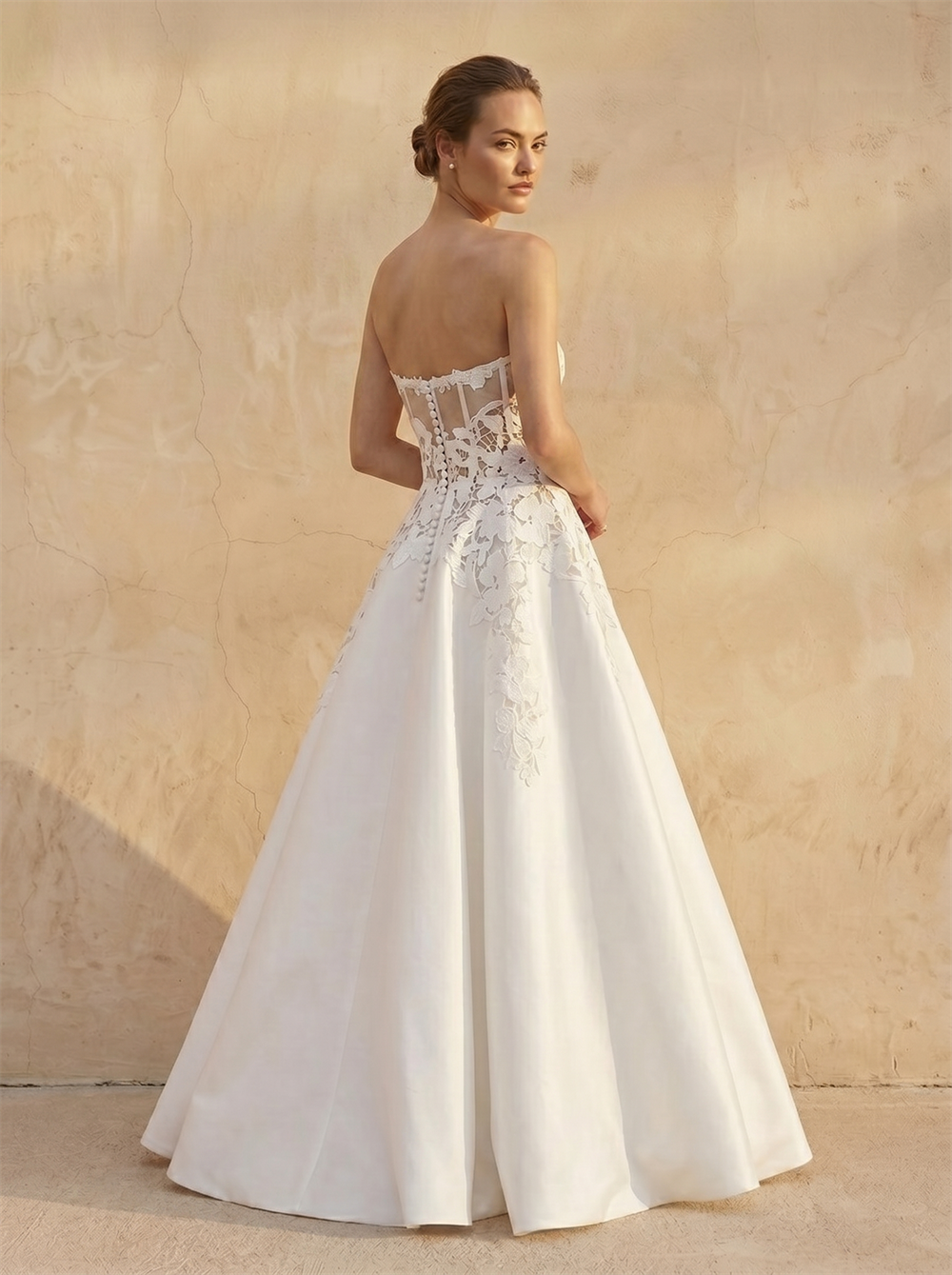 Off Shoulder Beaded Corset Satin A Line Wedding Dress Adjustable Lace Up Back Ball Gown Bridal Dress