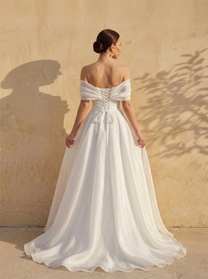 Strapless Sweetheart Ruched Bodice 3D Floral Tulle A Line Wedding Dress Romantic Voluminous Bridal Dress