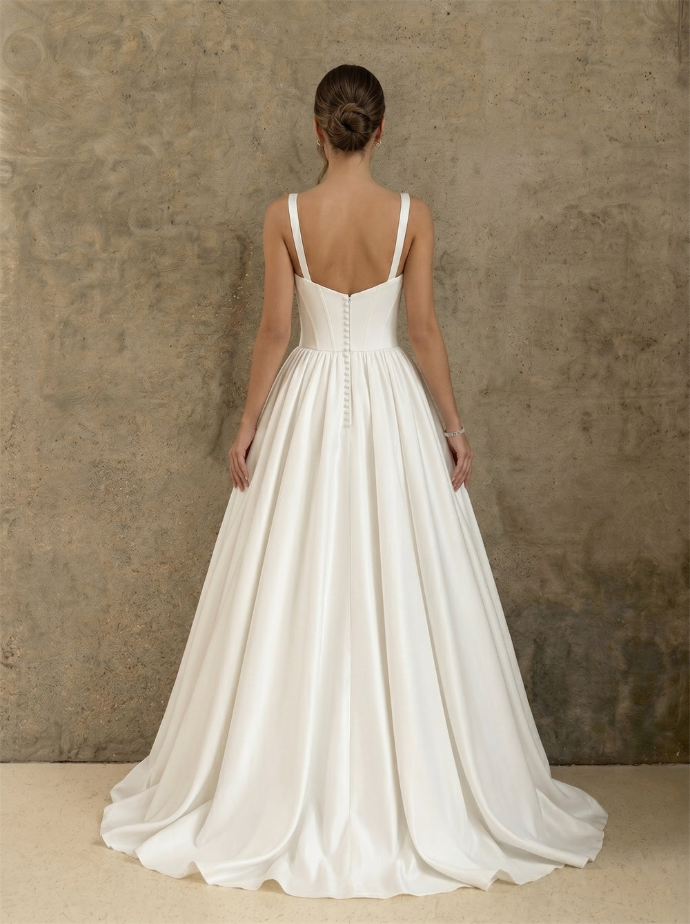 Thick Strap Sweetheart Corset Satin Wedding Dress High Slit A Line Button Back Minimalist Luxury Bridal Dress