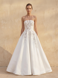 Off Shoulder Beaded Corset Satin A Line Wedding Dress Adjustable Lace Up Back Ball Gown Bridal Dress