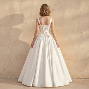 Wide Strap Cowl Neck Corset Lace Up Back A Line Satin Wedding Dress Bridal Dress
